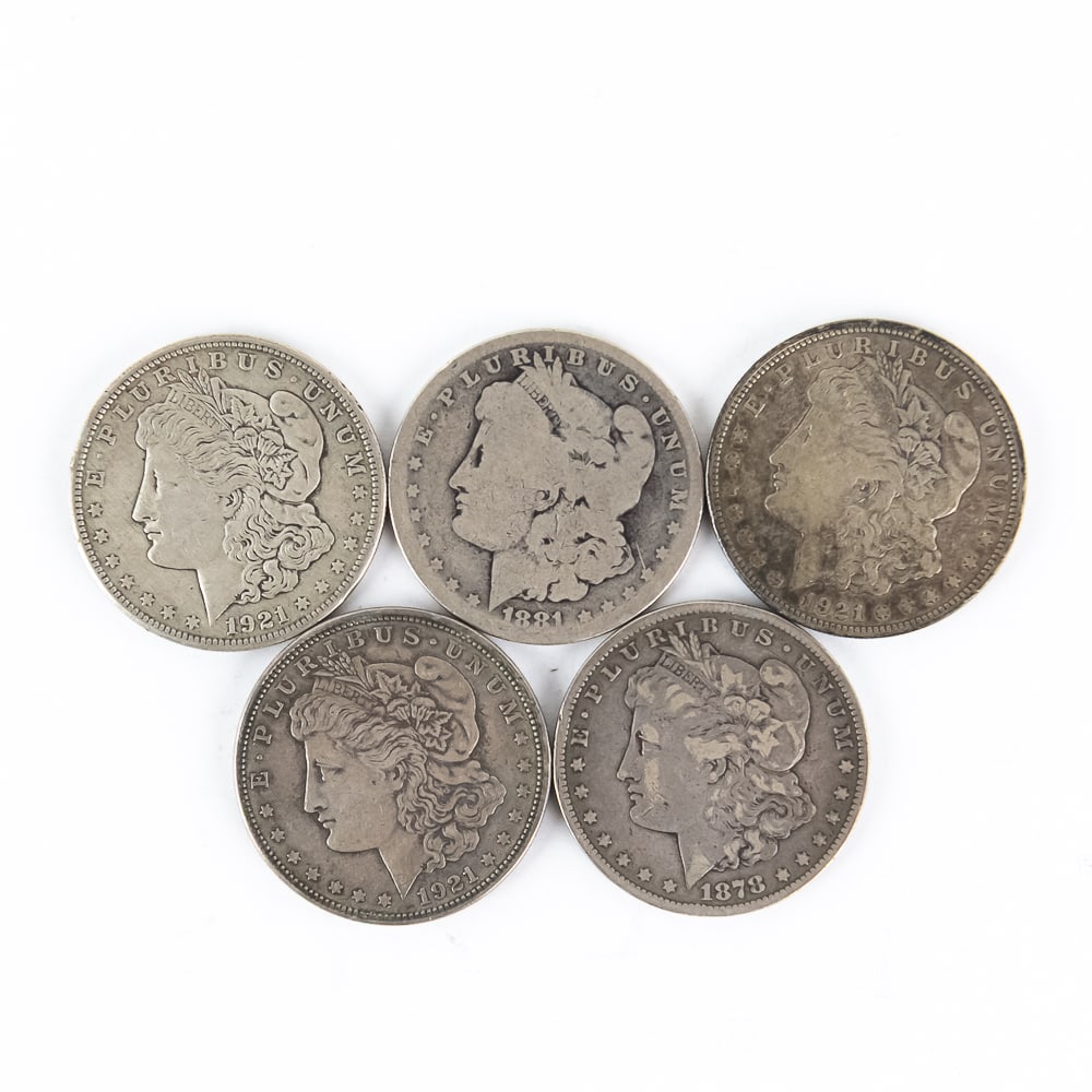 1878-S 1881 & (3)1921 Morgan 90% Silver Dollars $1 (1 of 2)
