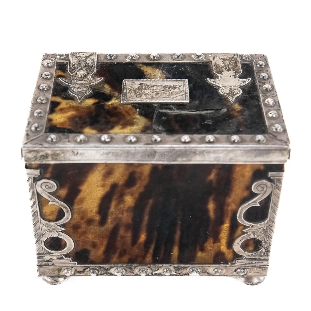 London 1692 Tortoise Shell & Silver Jewlery Box (1 of 9)