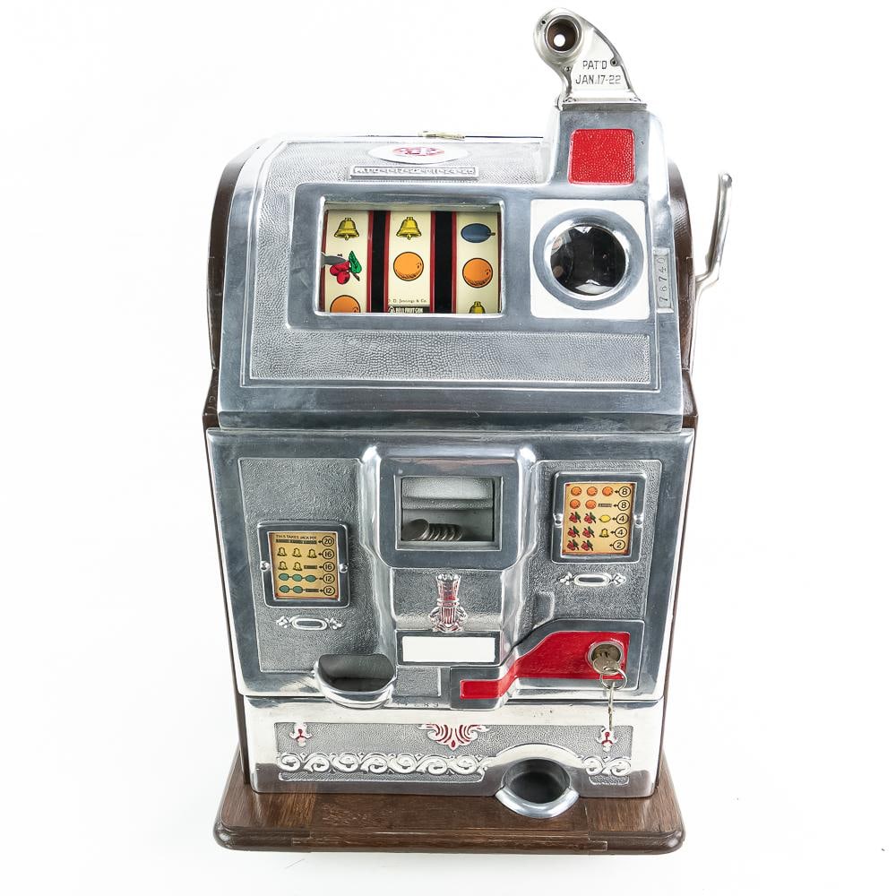 O.D. Jennings/Pace 5 Cent Slot Machine: A nicely restored 5 cent, 3 reel slot machine. Professionally done inside and out. Circa 1920's-1930's. Both back doors are original with locks, keys and cash box. Comes with some coins inside. This