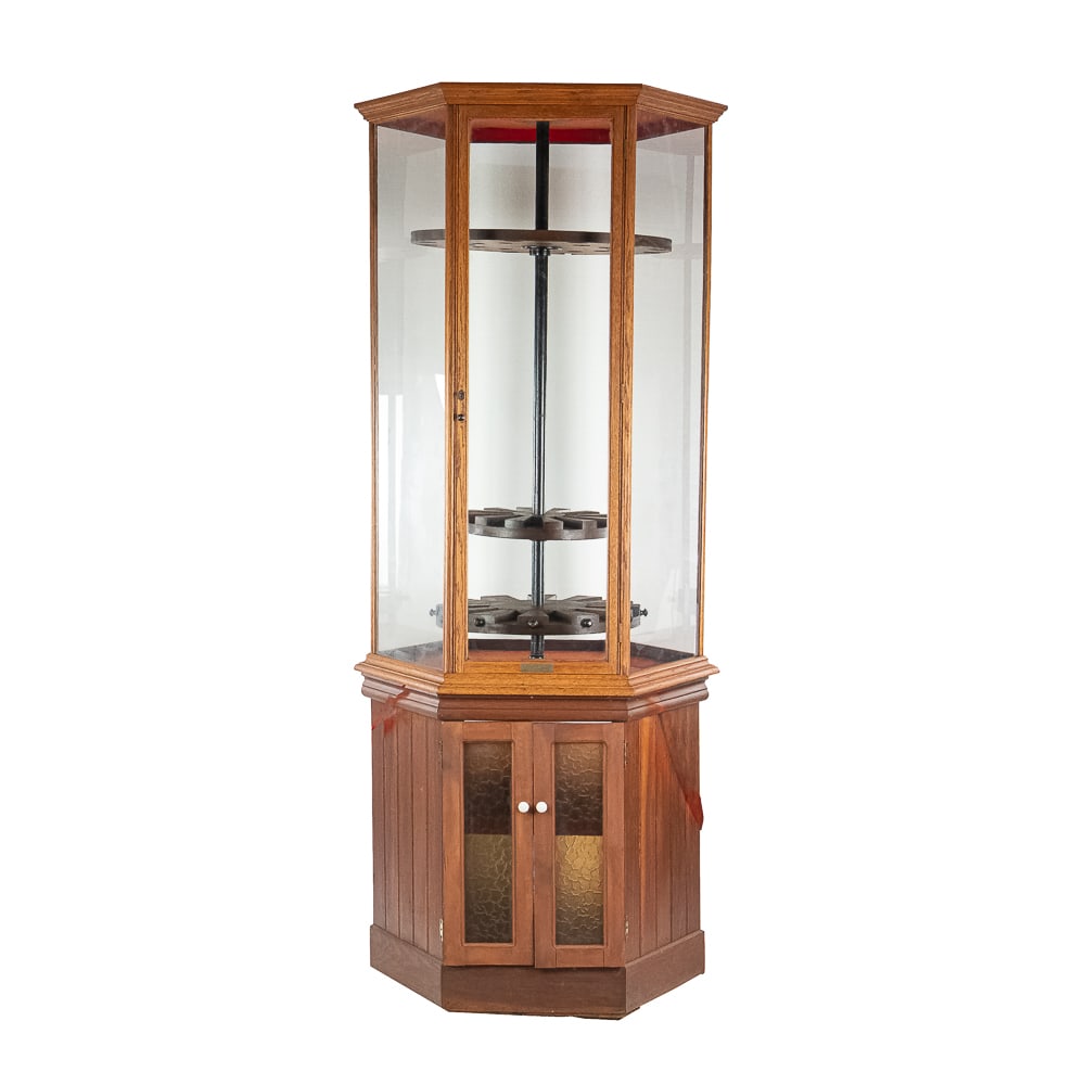 Hexagon Glass & Oak Rotating Gun Cabinet (1 of 10)