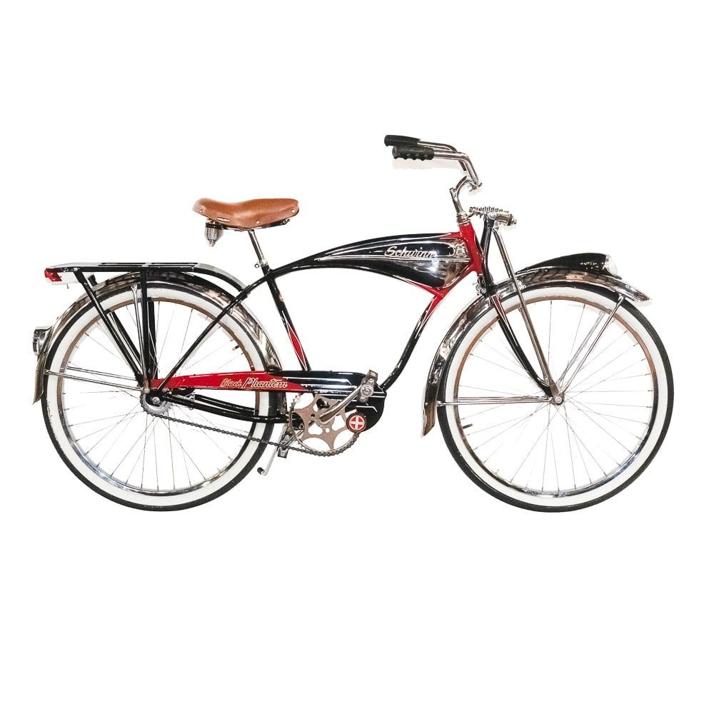 1995 Schwinn Black Phantom Anniversary Bicycle: This exceptional 1995 Schwinn Black Phantom is a highly collectible 100th Anniversary reproduction model, meticulously engineered by Schwinn to the exact specifications of their legendary 1950s