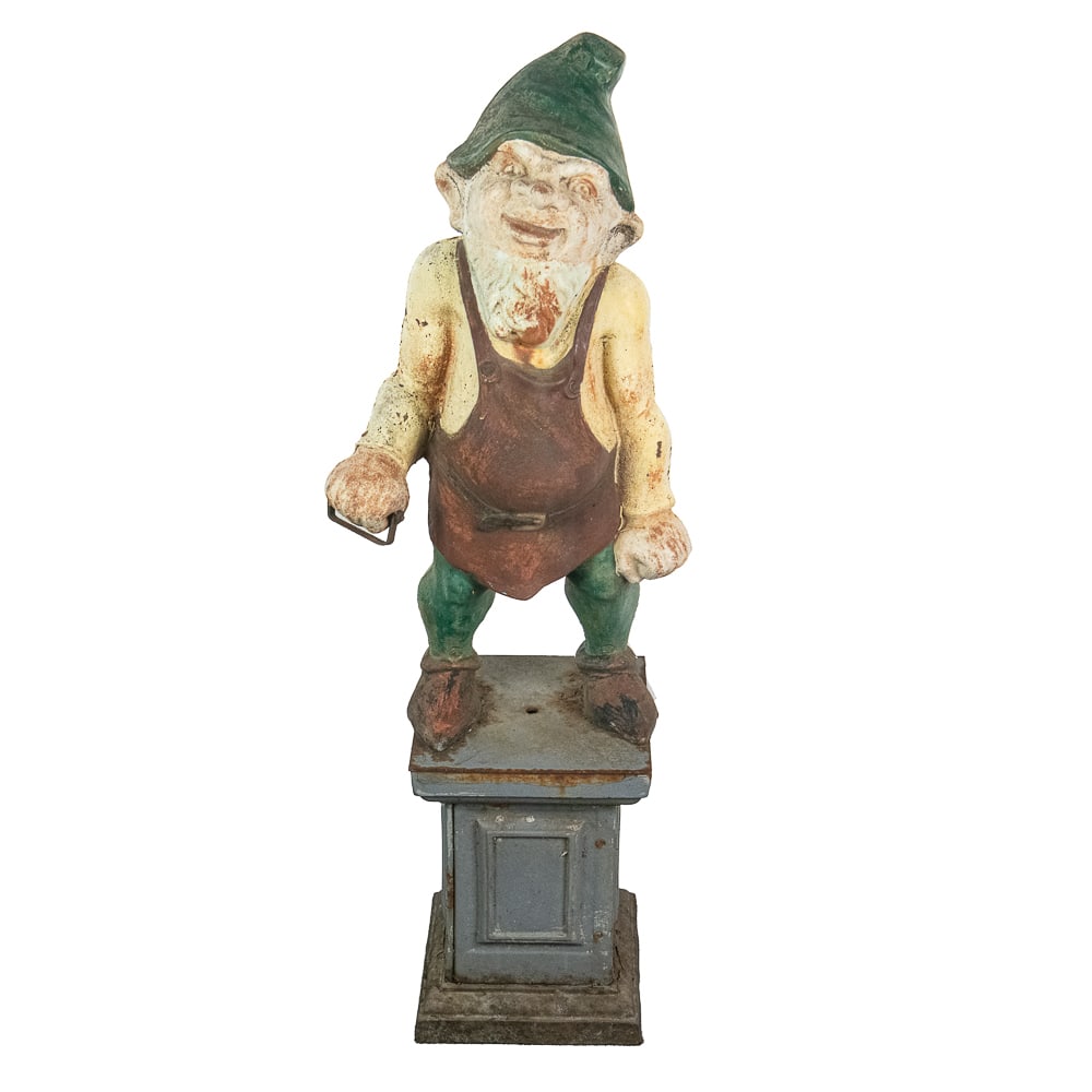 Large Vintage Cast Iron Garden Gnome on Pedestal (1 of 15)