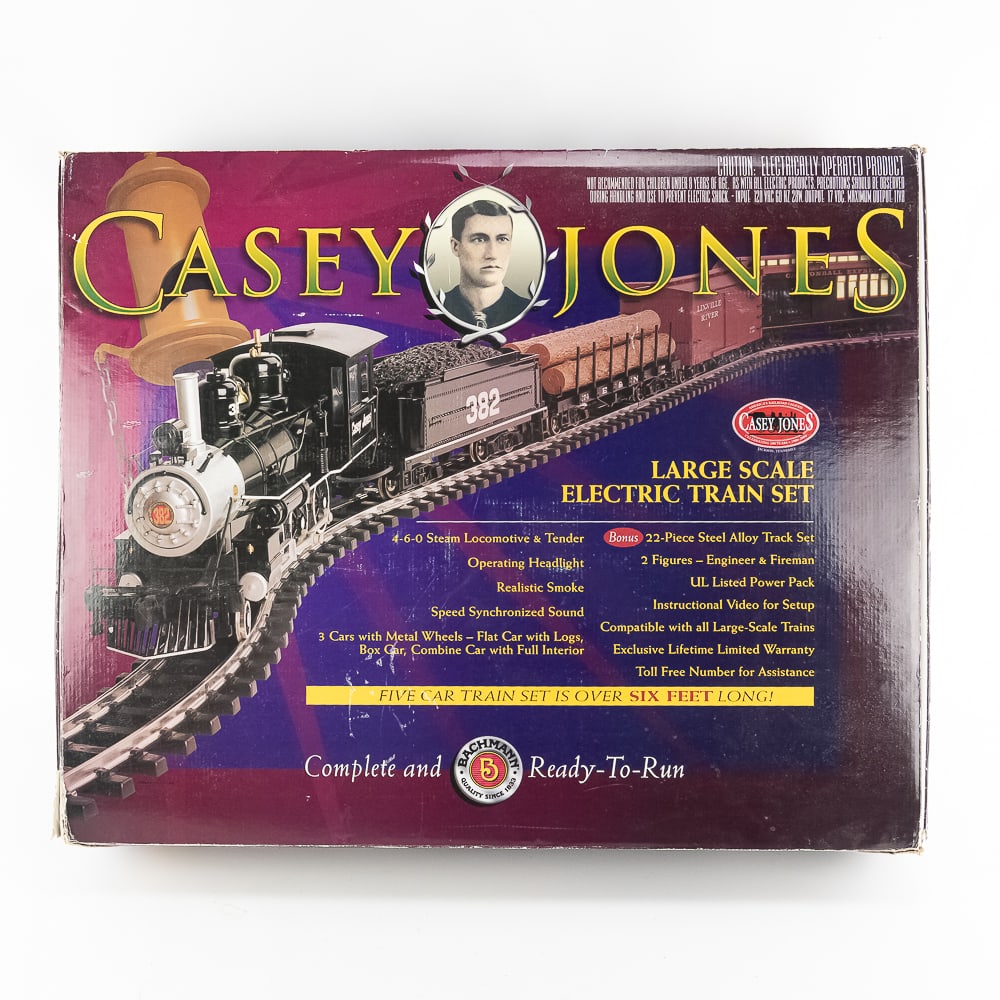 Bachman BIG Haulers Casey Jones 5 Car Train Set: Casey Jones Bachman BIG Haulers Large Scale 5 car electric train set. 4-6-0 Steam Engine with matching Tender in very good overall condition with minimal signs of age and wear; still showcased inside 