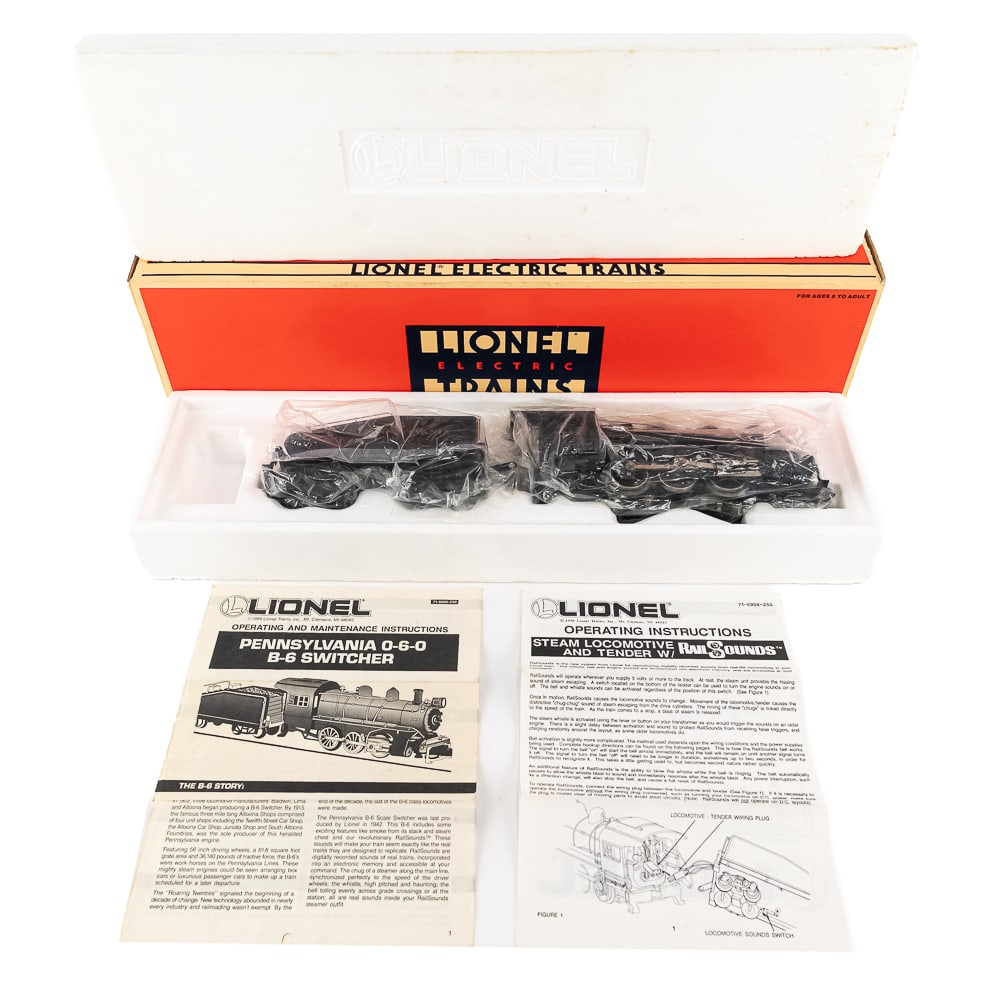 Lionel Pennsylvania 0-6-0 B6 Locomotive: Collection features Lionel Pennsylvania 0-6-0 B6 Switcher Locomotive & Tender no. 6-18000. Very good overall condition, still featured inside original packaging. Perfect addition to your collection,