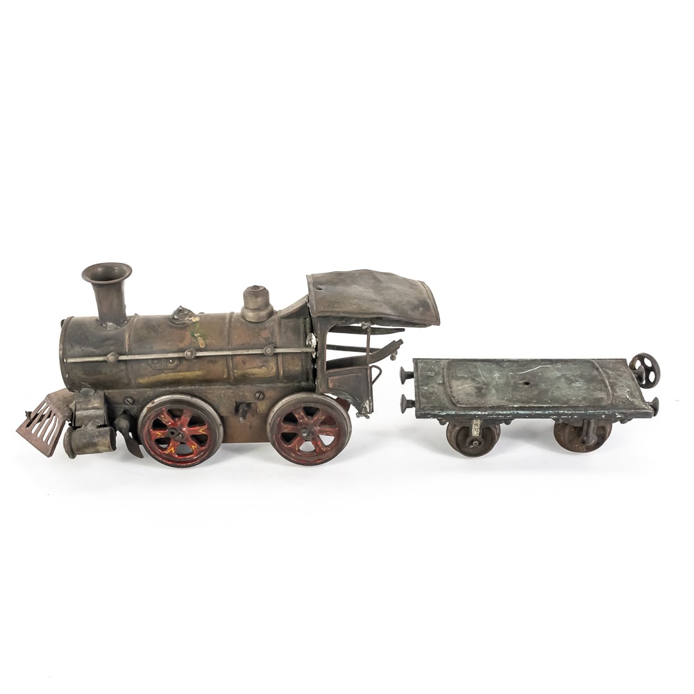 Early Clockwork Steam O gauge Engine & Flat Car (1 of 11)