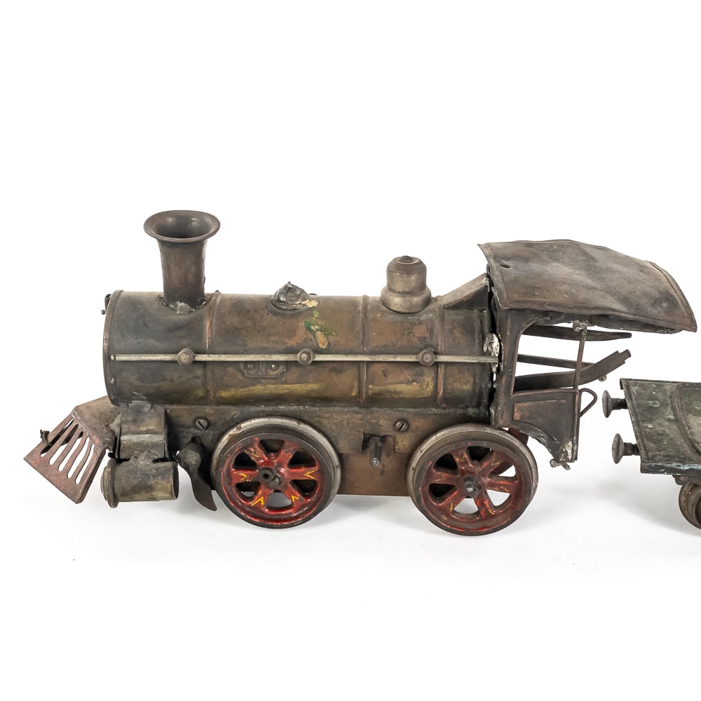 Early Clockwork Steam O gauge Engine & Flat Car - 2