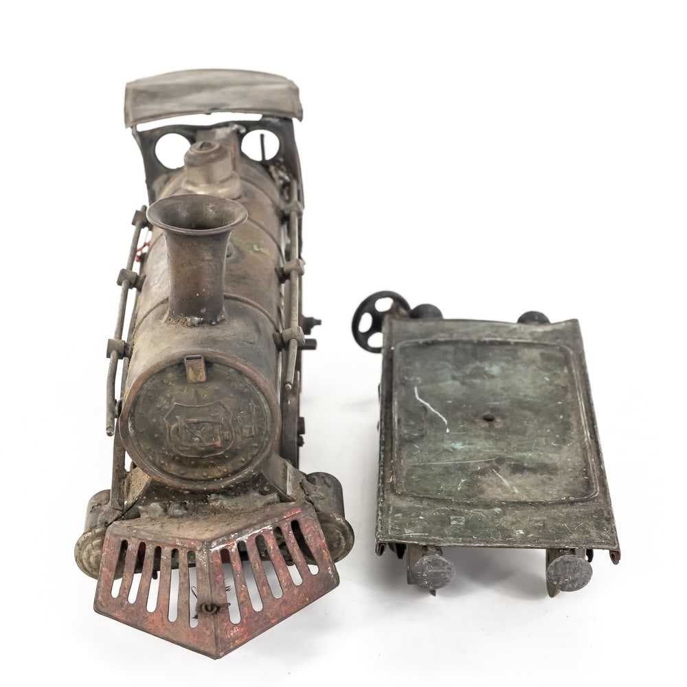 Early Clockwork Steam O gauge Engine & Flat Car - 4