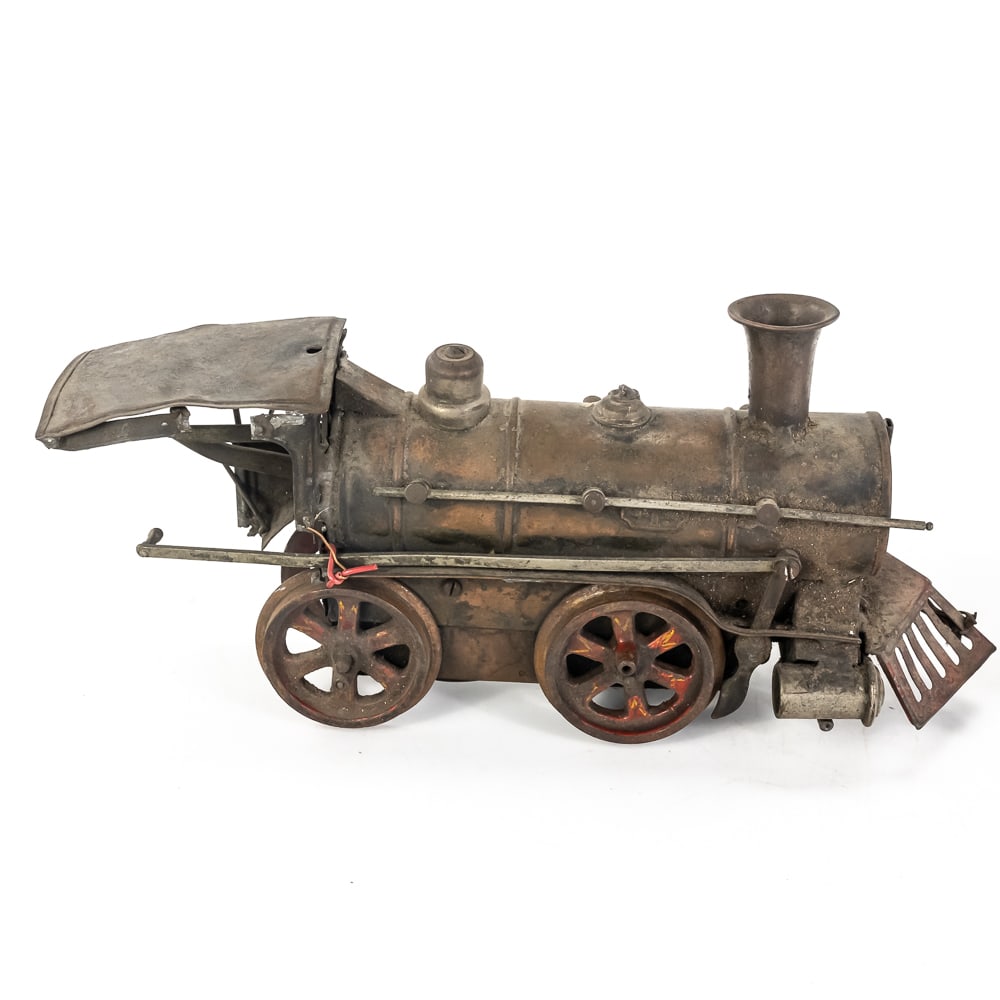 Early Clockwork Steam O gauge Engine & Flat Car - 6