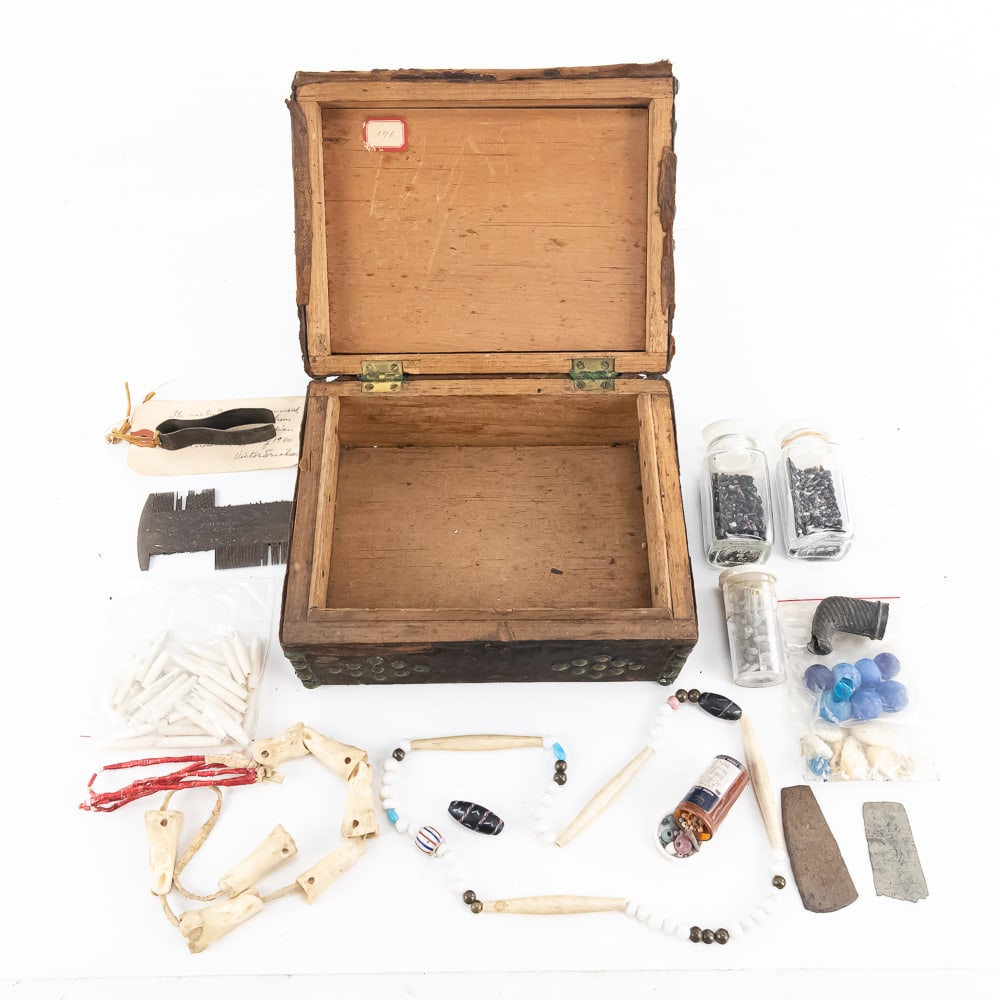 Historic Rosebud Reservation Artifact Lot: This historic compilation of Native American and reservation-era material culture features an exceptional selection of personal items highlighted by a 1940-dated metal whisker puller (tweezers)