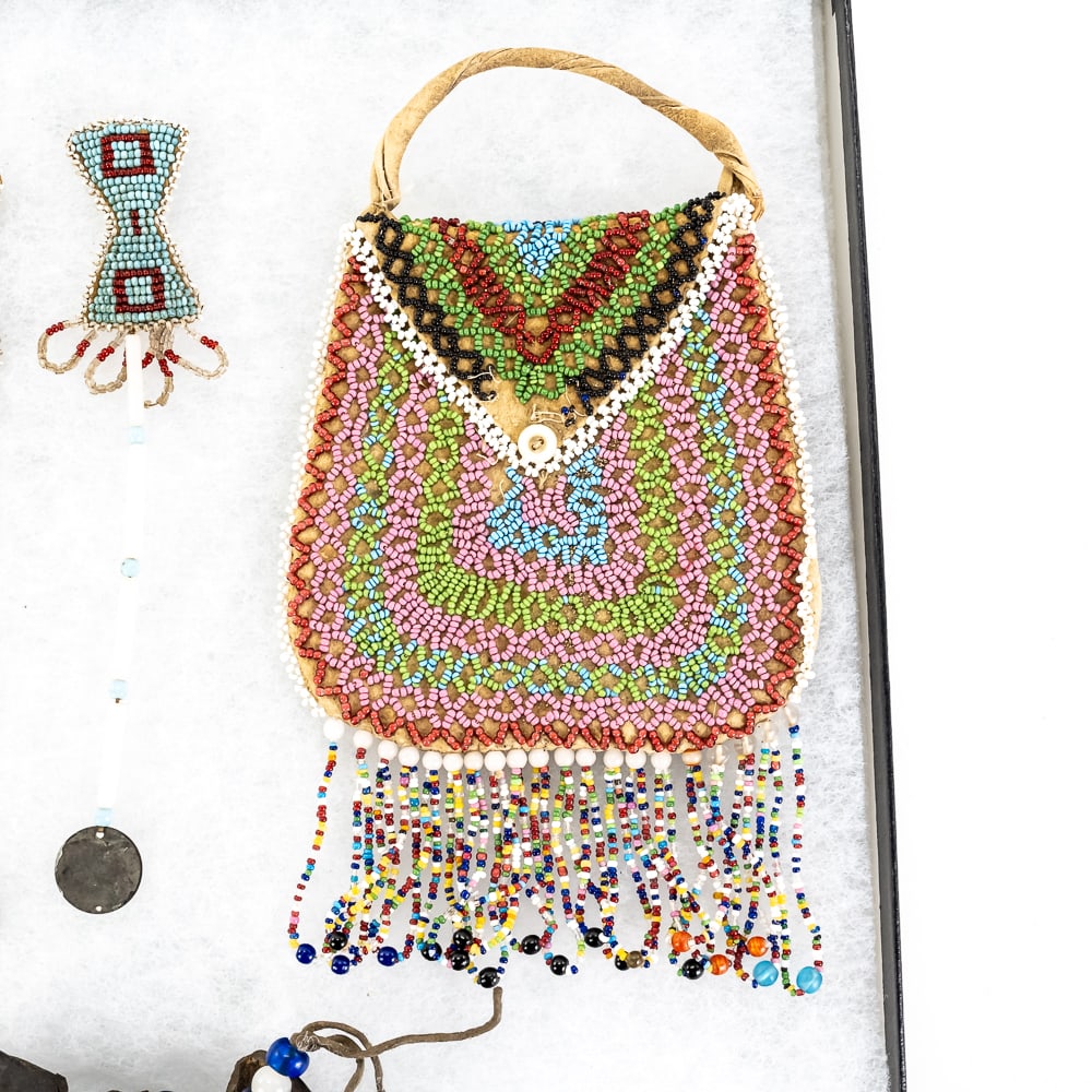 Native American Style Beaded Bag & Items - 6
