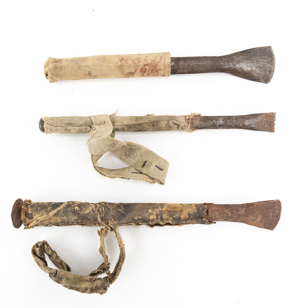 1945 Rosebud & Two Hawk Masonry Set (3): This industrial three-piece kit represents a specialized stonemason’s assembly with direct ties to mid-century infrastructure on the Rosebud Indian Reservation in South Dakota. The set consists