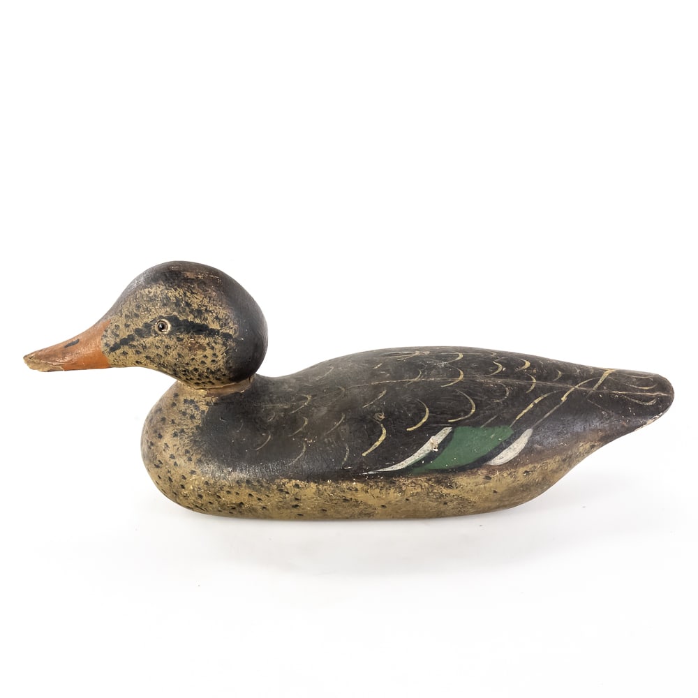Vintage Carved Wood Black Duck Decoy (1 of 6)