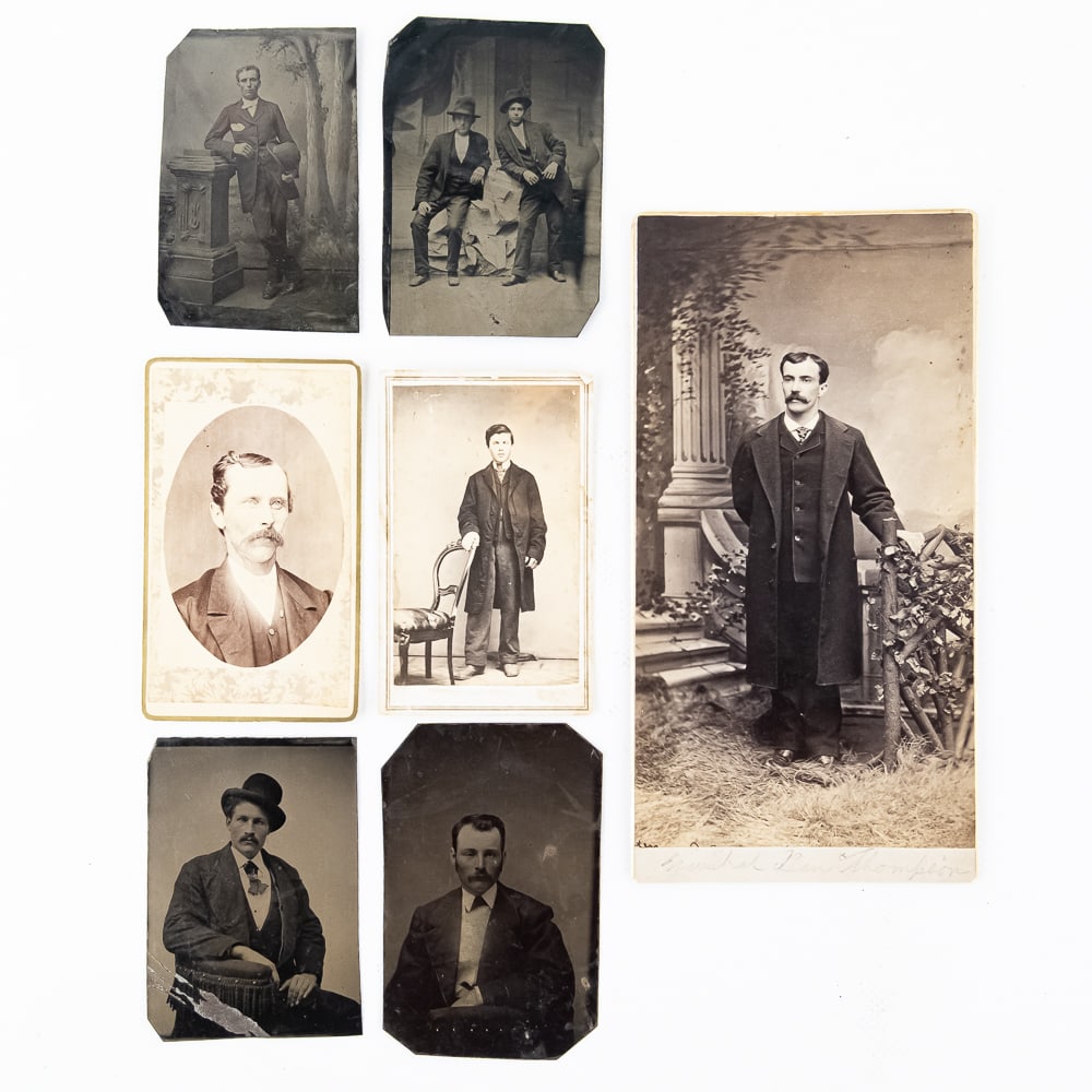 Vintage Wild West Outlaw & Lawman Photos (7): This remarkable collection of frontier history features photography (7) purportedly related to legendary figures of the American West, including Marshal Ben Thompson, Doc Holliday, and the Younger