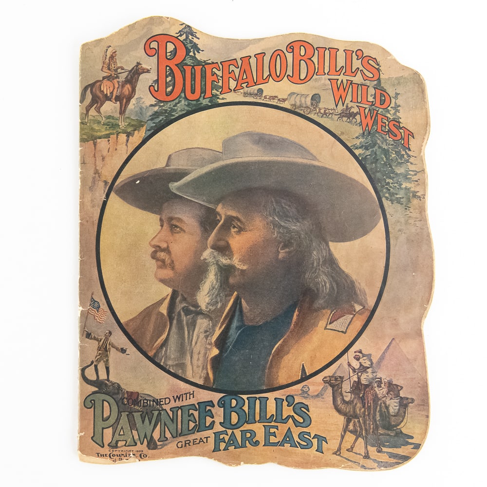 RARE! 1909 Buffalo Bill Pawnee Bill Program: This complete souvenir booklet documenting the historic 1909 combination of "Buffalo Bill’s Wild West and Pawnee Bill’s Great Far East" show is a true thrill. Published by The Courier Co.