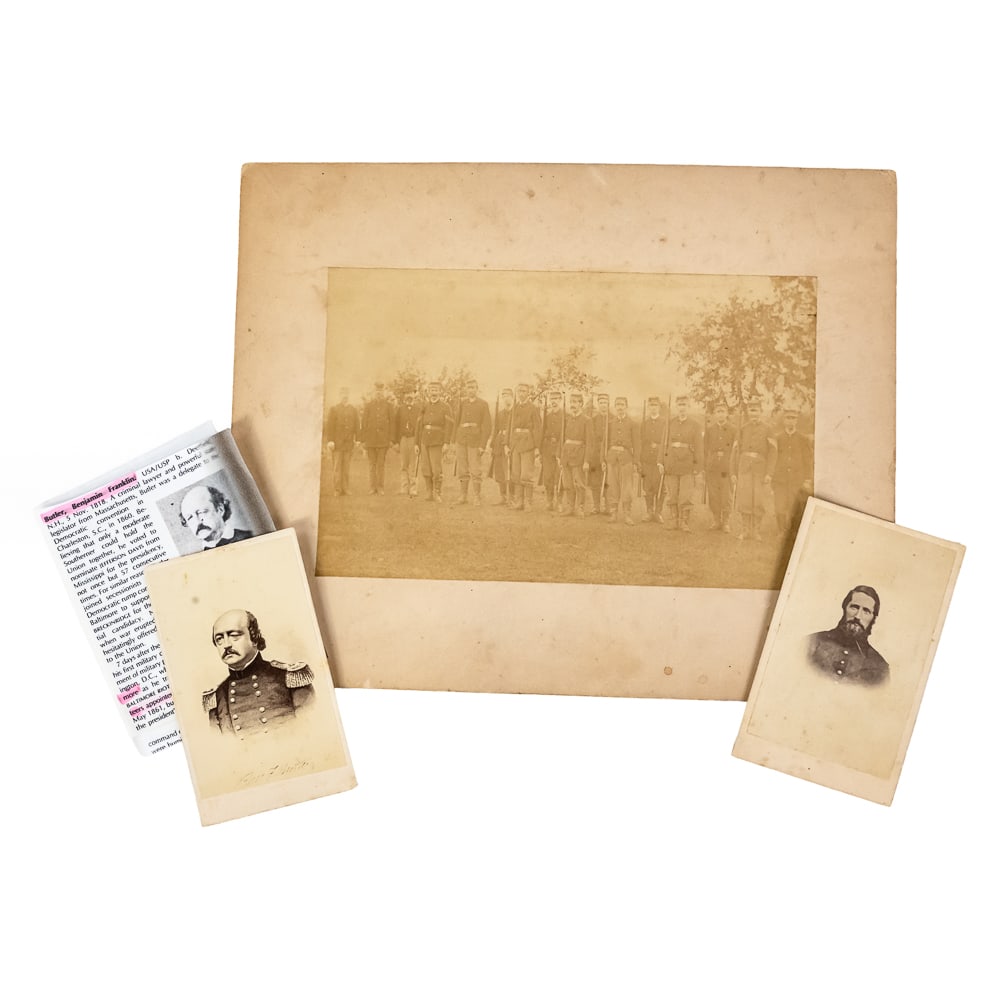 Mass. Civil War Era Military Photo Archive: This fascinating three-piece assembly is a prime example of mid-to-late 19th-century military portraiture. As a seasoned collector, I find the Carte de Visite (CDV) of Union General Benjamin Franklin