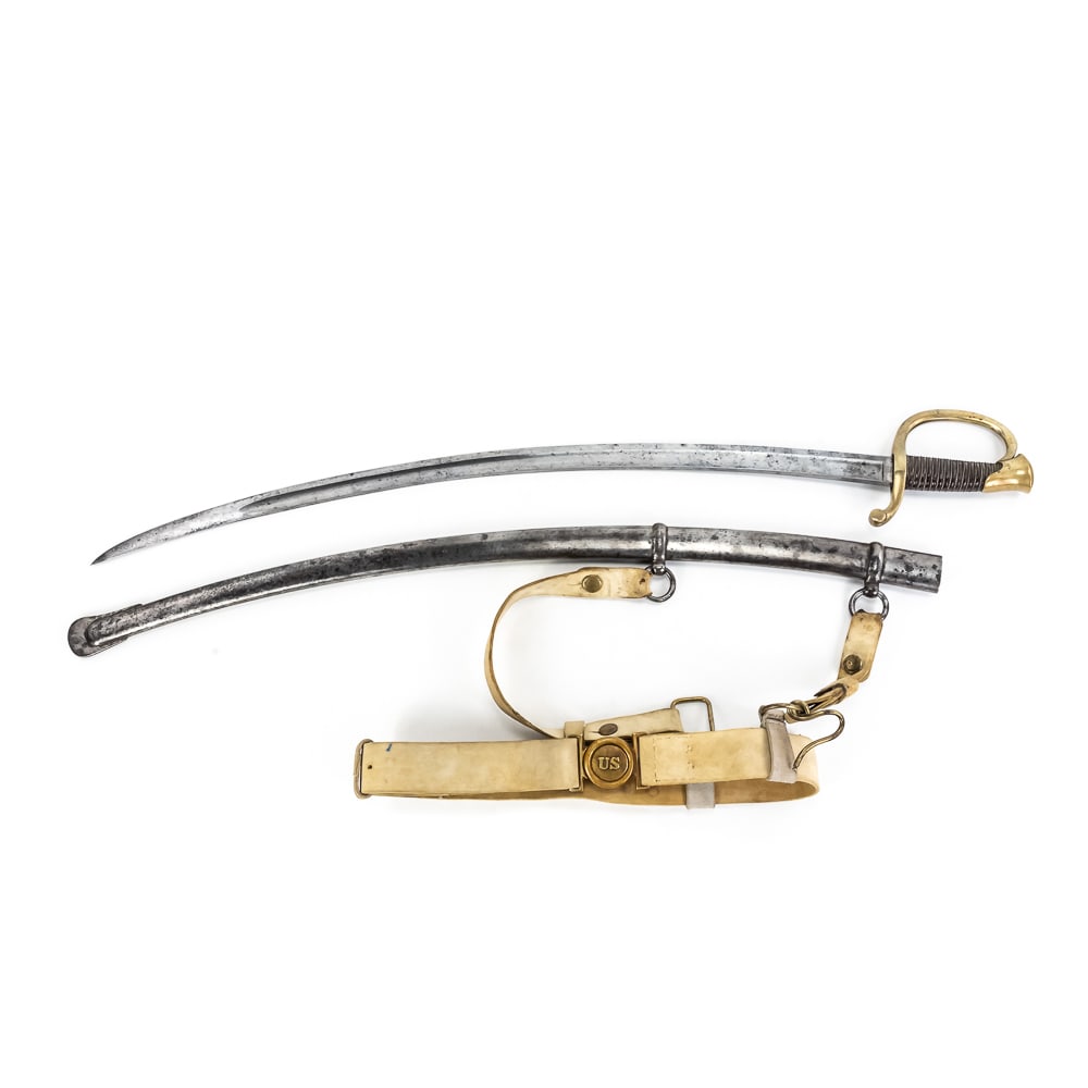 Ames 1847 M1840 Light Artillery Sword/Scab/Belt: A quintessential piece of Mexican-American War history, this Model 1840 Light Artillery Saber was produced by the famed Ames Manufacturing Company of Cabotville, Massachusetts. The 32-inch curved
