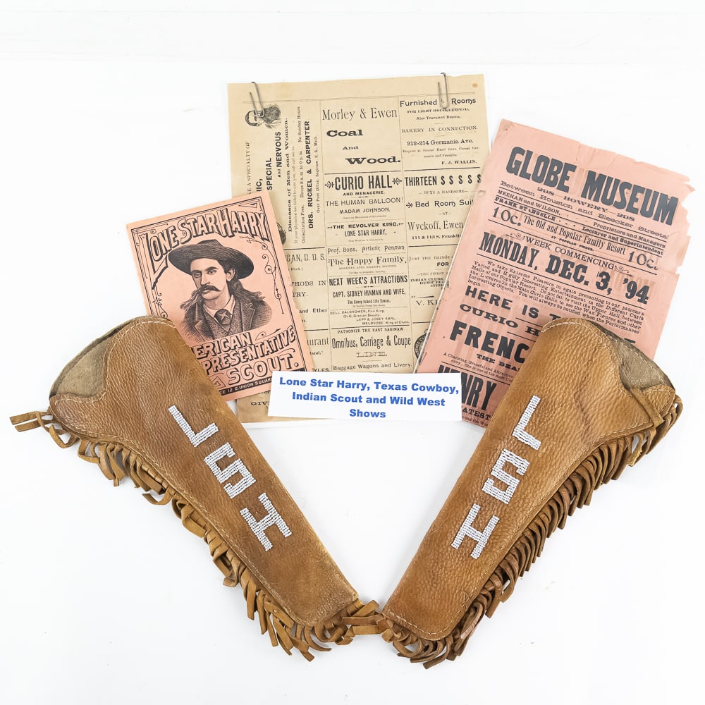 Antique Lone Star Harry Wild West Show Ephemera: This remarkable 19th-century collection centers on "Lone Star Harry" (born ca. 1855, birth name unclear), a late 19th-century American cowboy, U.S. Army scout, and Wild West performer known primarily 