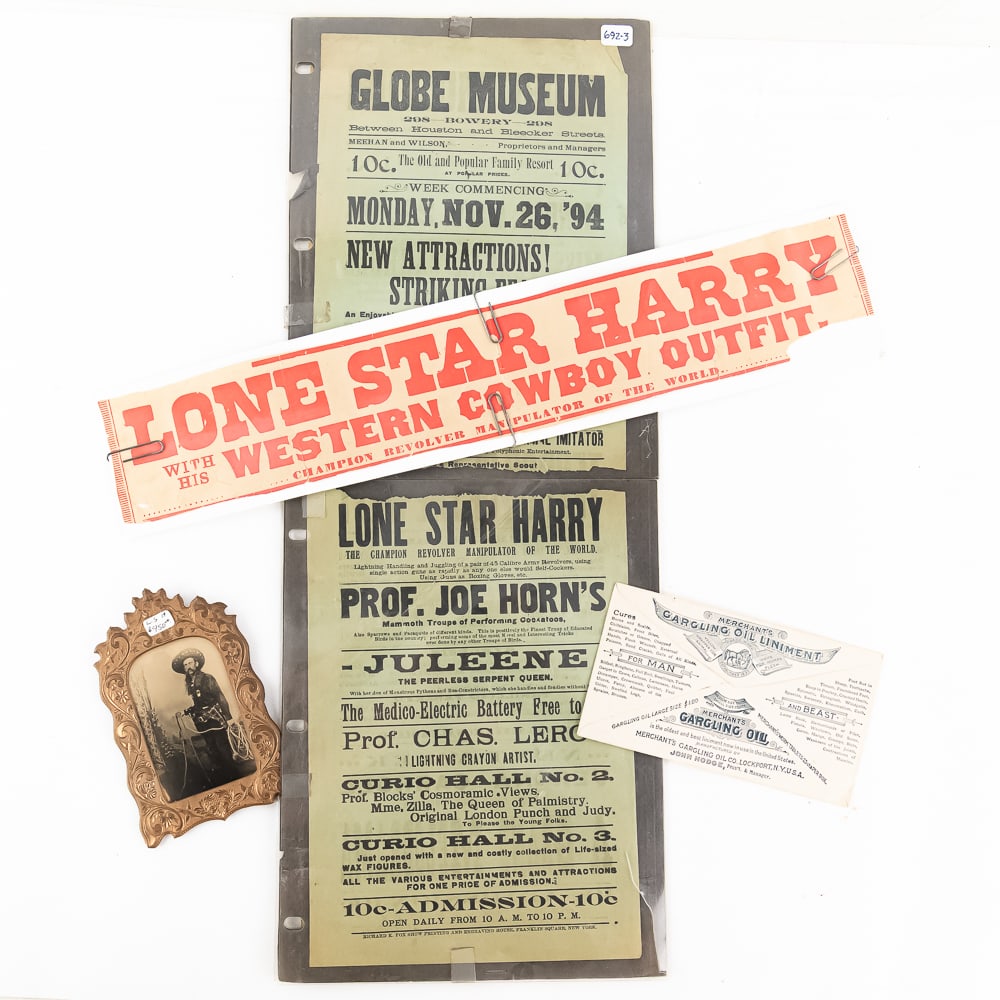 Lone Star Harry 1880s Tintype & More Lot: This fascinating historical archive centers on the career of "Lone Star Harry" (b. ca. 1855), a late 19th-century cowboy, U.S. Army scout under General George Crook, and premier Wild West