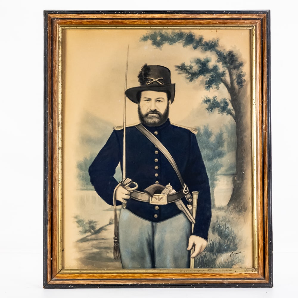 Framed PVT William C Hammersley Portrait: This striking "biographical memorial" serves as a poignant tribute to Private William Hammersley of Company L, 3rd Wisconsin Cavalry. The significance of this solar enlargement; the hand-colored