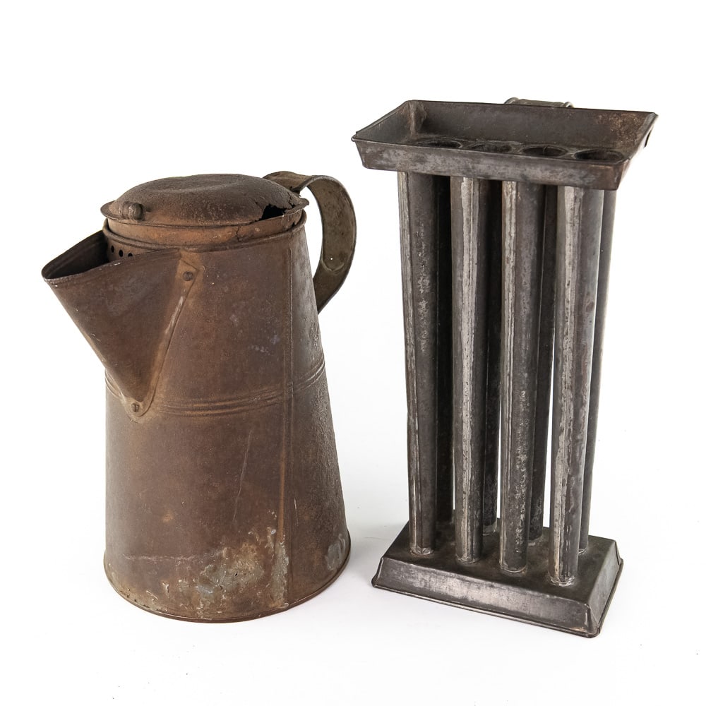 Antique Tin Candle Mold and Coffee Pot (1 of 16)