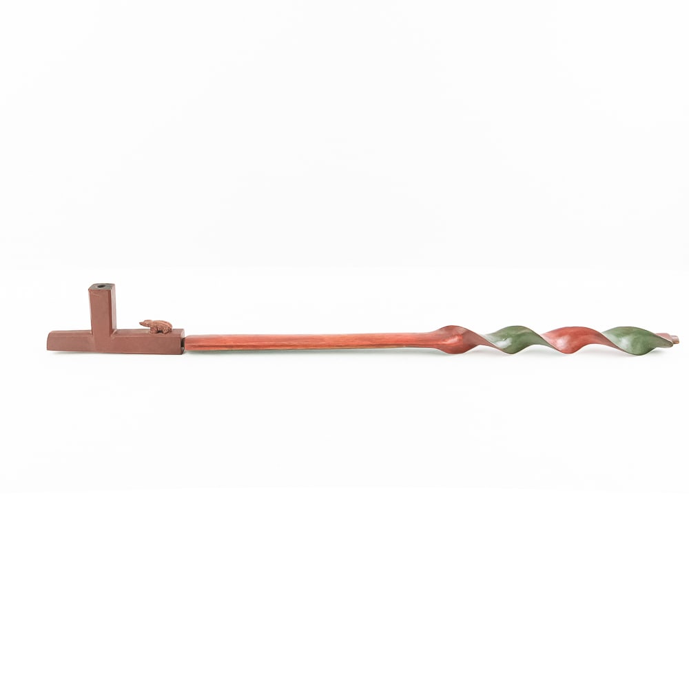Northern Plains Catlinite Pipe-Bowl w/Bear Effigy: Large Northern Plains Catlinite pipe with bear effigy, carved from sacred red Catlinite revered by the Plains and Woodland tribes alike. The simple rectangular pipe features a carved bear perched on t