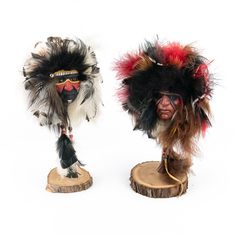 Pair of Native American Kachina Spirit Mask Dolls: Collection of 12" Native American Kachina "Spirit Mask" dolls. Very good overall condition, unsigned. Great gift ideas. Perfect additions to your collection, please use photos to judge condition and
