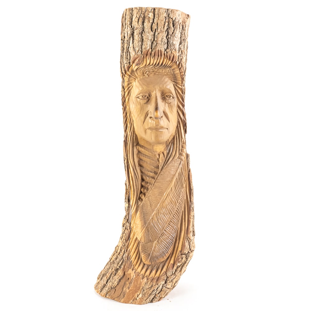 19" Paul Hornbuckle Carved Cherokee Tree Bark Log (1 of 8)