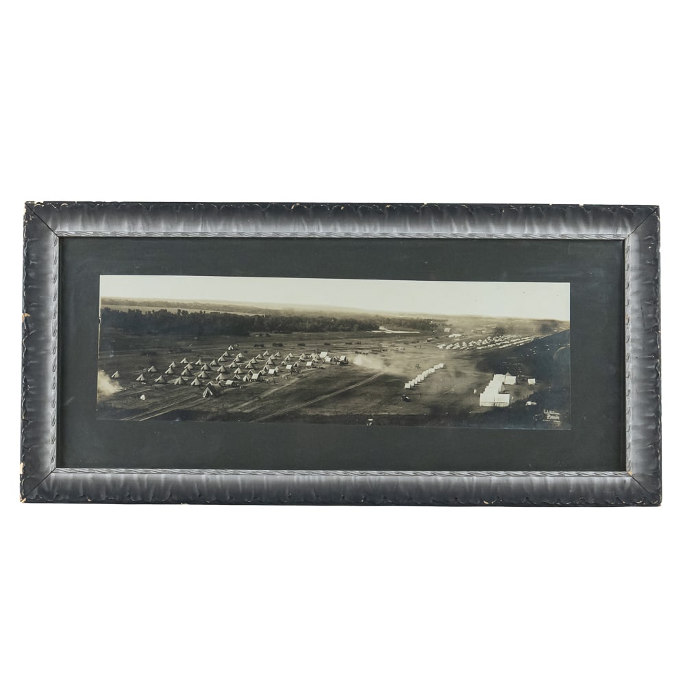 Antique C.R. Waterman Military Panorama: This rare and sweeping panoramic photograph, captured by the renowned C.R. Waterman of Chicago (715 E. 55th St.), offers a magnificent view of an early 20th-century military encampment, likely dating