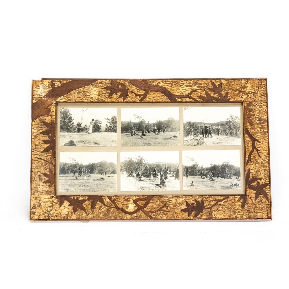Native American Pageant Photo Montage 1920's: This compelling photo collage captures scenes from "The Council Fire," likely a 1920s-era pageant or theatrical performance in Thatcher Park NY based on the 1926 newspaper clipping affixed to the