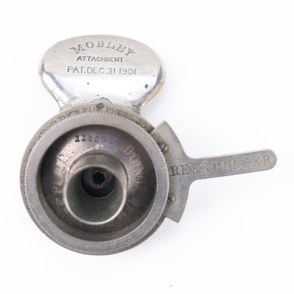 Mobley Phonograph Reproducer Attachment: Manufactured by the Mobley Manufacturing Company, these attachments were primarily built to modify existing Edison and Columbia equipment to improve sound reproduction and mechanical playback