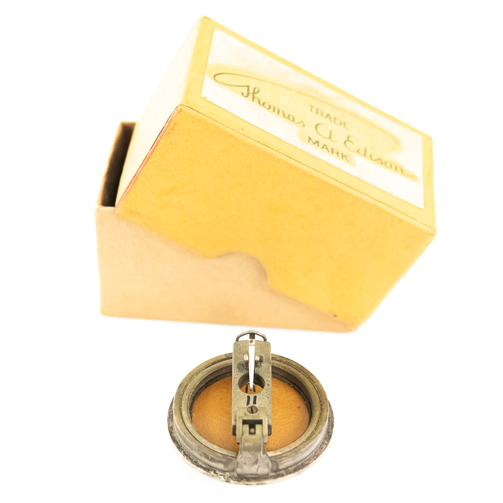 Unusual Edison Reproducer in Box: Original Edison reproducer (or possibly a recorder) appearing to have a ball-type stylus. It is in as-found condition, appears complete, and comes in a two-piece box that is a possible reproduction.