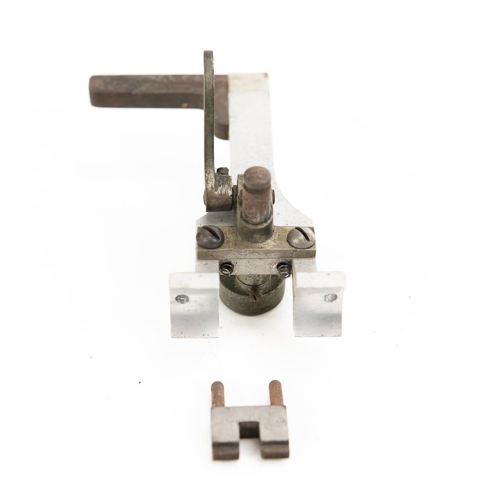 Columbia Cylinder Phonograph Transport and Shaver: Columbia cylinder phonograph transport part with its half nut and shaving attachment. Shaving attachment is missing its cutting stylus, but is in otherwise good condition with the usual wear. See