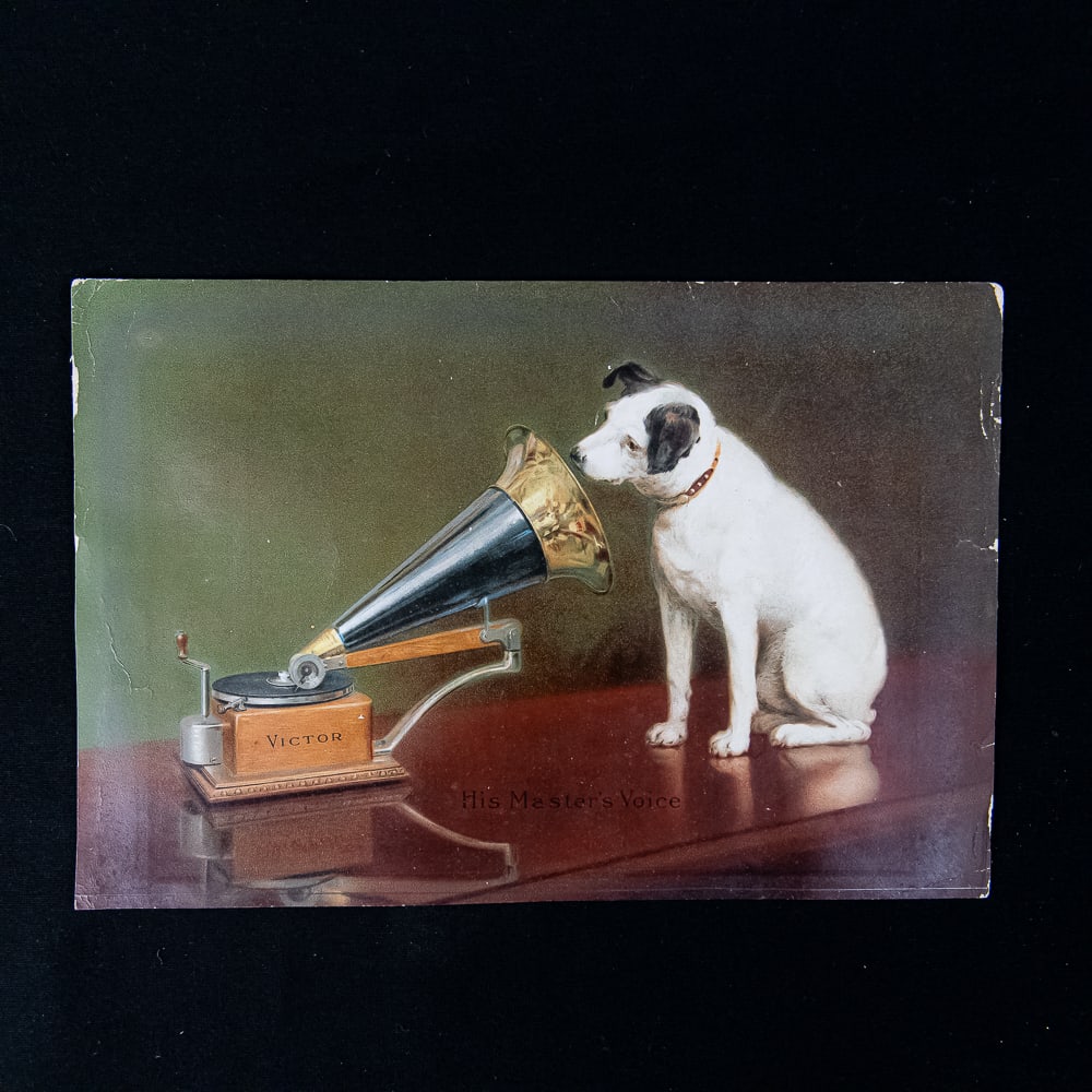 1905 Victor Talking Machine Ad Insert: This vintage early 20th-century advertising insert features the iconic "His Master's Voice" artwork, depicting the beloved fox terrier Nipper listening intently to a Victor gramophone. Produced circa