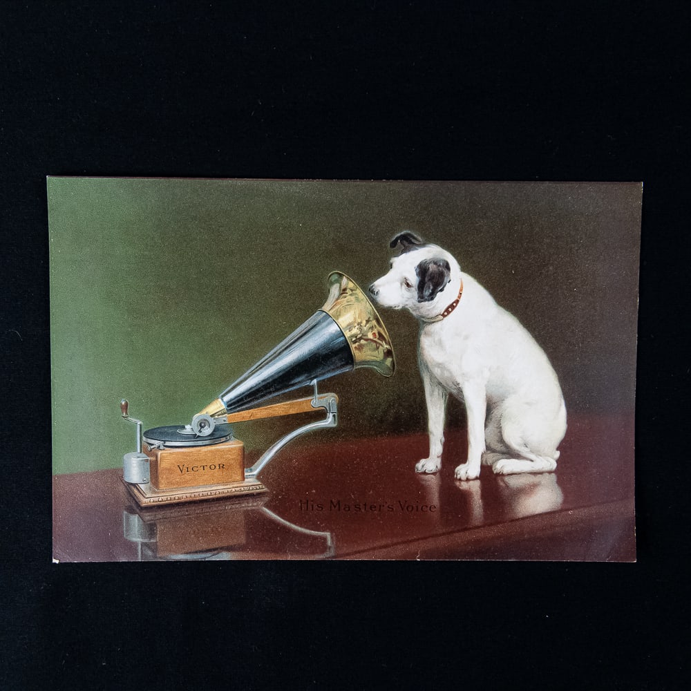 1904 Victor Talking Machine Advertisement: Circa 1904 handbill type advertisement for Victor Talking Machines features the trademerk color print on one side, and info about VTM co on the reverse. Many of these handbills ended up being framed i