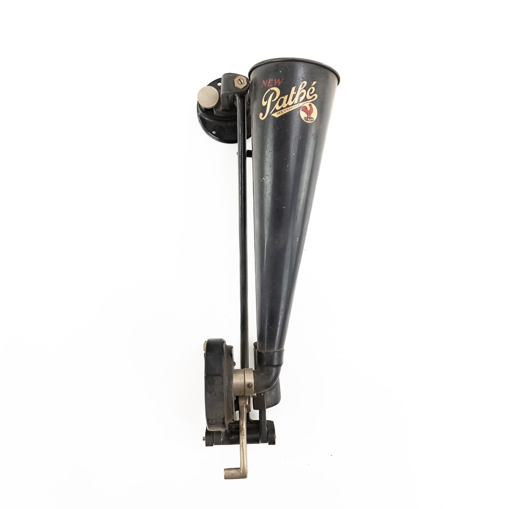 Unusual Pathe Disc Recording Attachment: Rare and unusual attachment. Has its original black paint and decals in good condition. Little is known about this accessory, but appears to be for recording on some sort of disc. See photos for