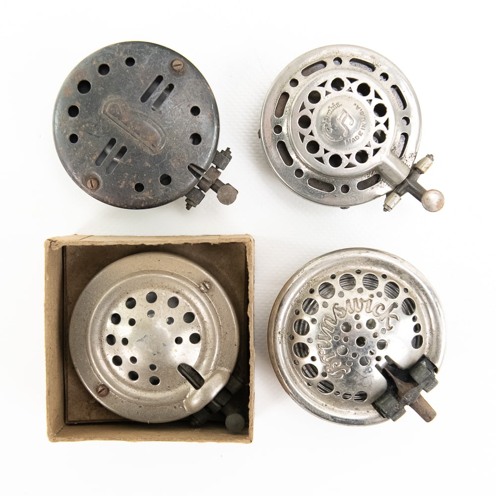 4 Piece Lot of Disc Phonograph Reproducers: Consists of one Columbia marked reproducer, one Brunswick marked reproducer, and two off-brand reproducers. All in average condition. See photos for details. From the Allen Koenigsberg Collection