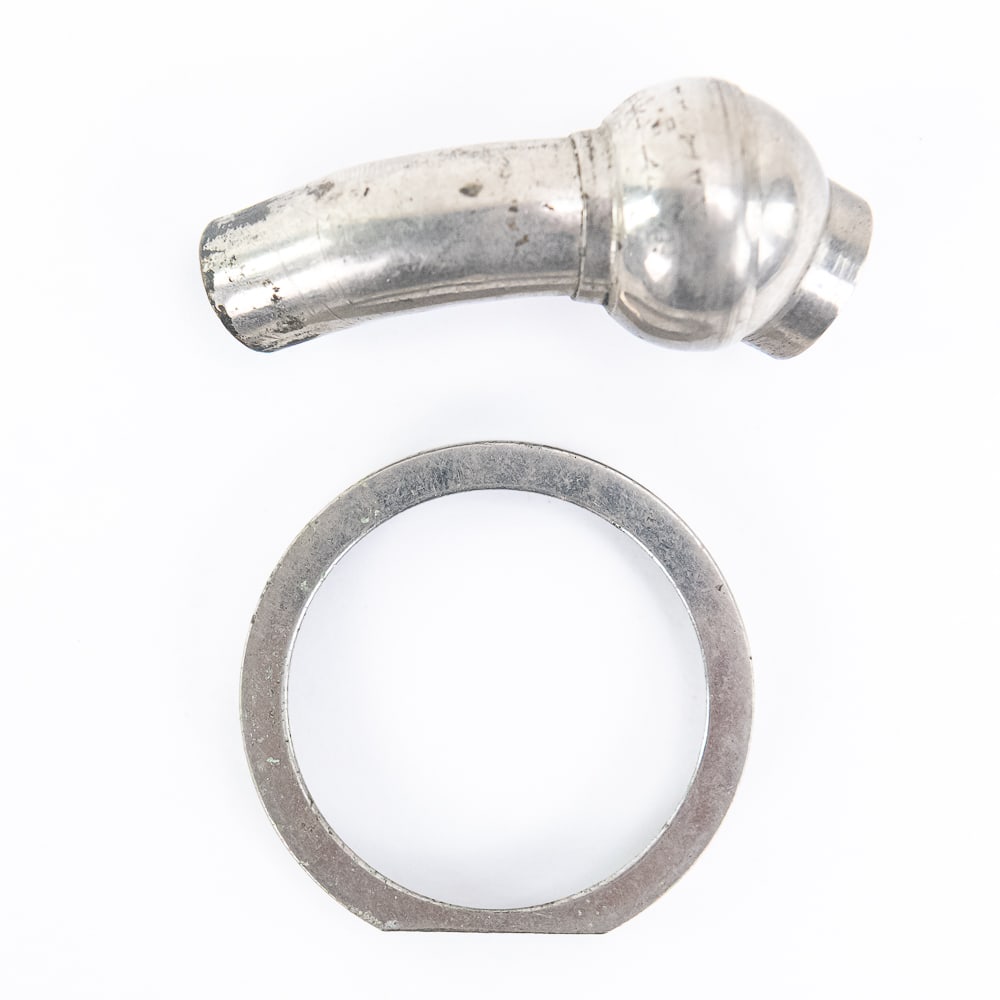 Cylinder Phonograph Horn Connector and Reproducer: Two-piece lot consisting of one cylinder phonograph horn connector and one disc reproducer part. From the Allen Koenigsberg Collection