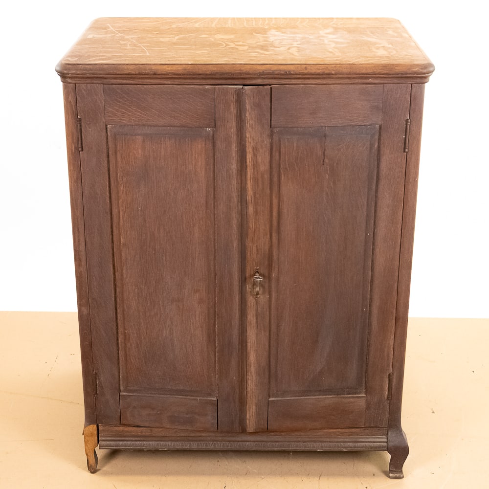 Oak Edison Cylinder Cabinet: This turn-of-the-century antique quarter-sawn oak phonograph record cabinet designed specifically to house an extensive Edison cylinder collection. The unique double-door design on either side of its