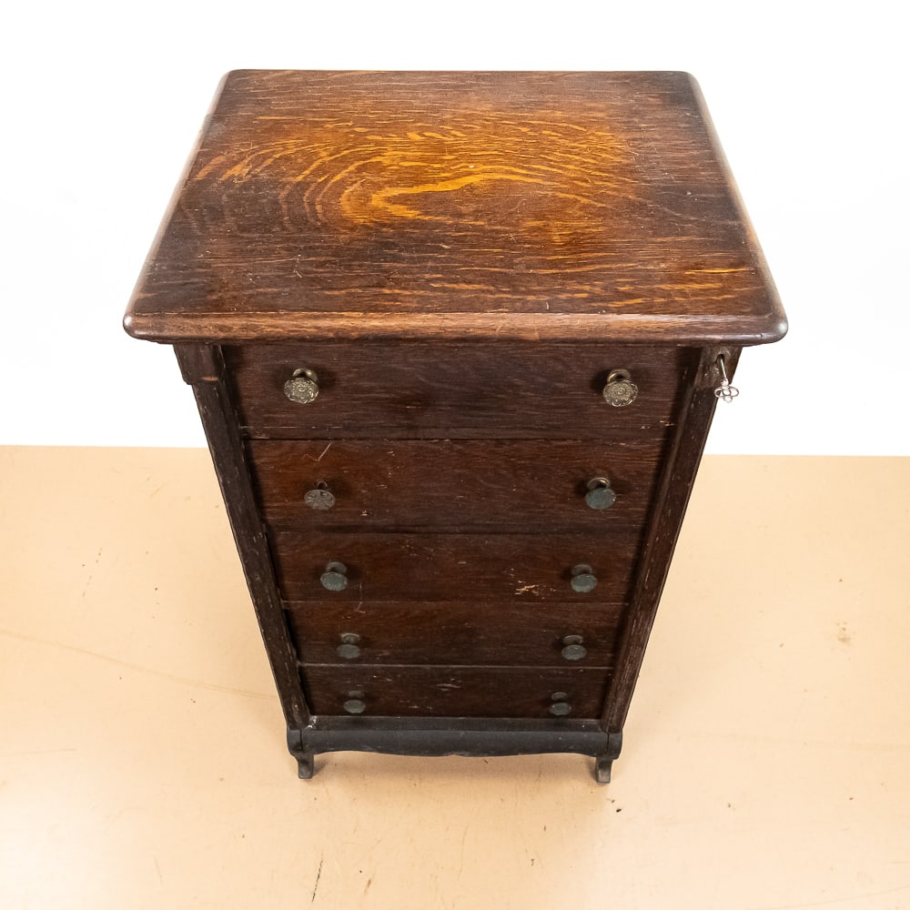 Unusual Solid Oak Cylinder Record Cabinet - 2