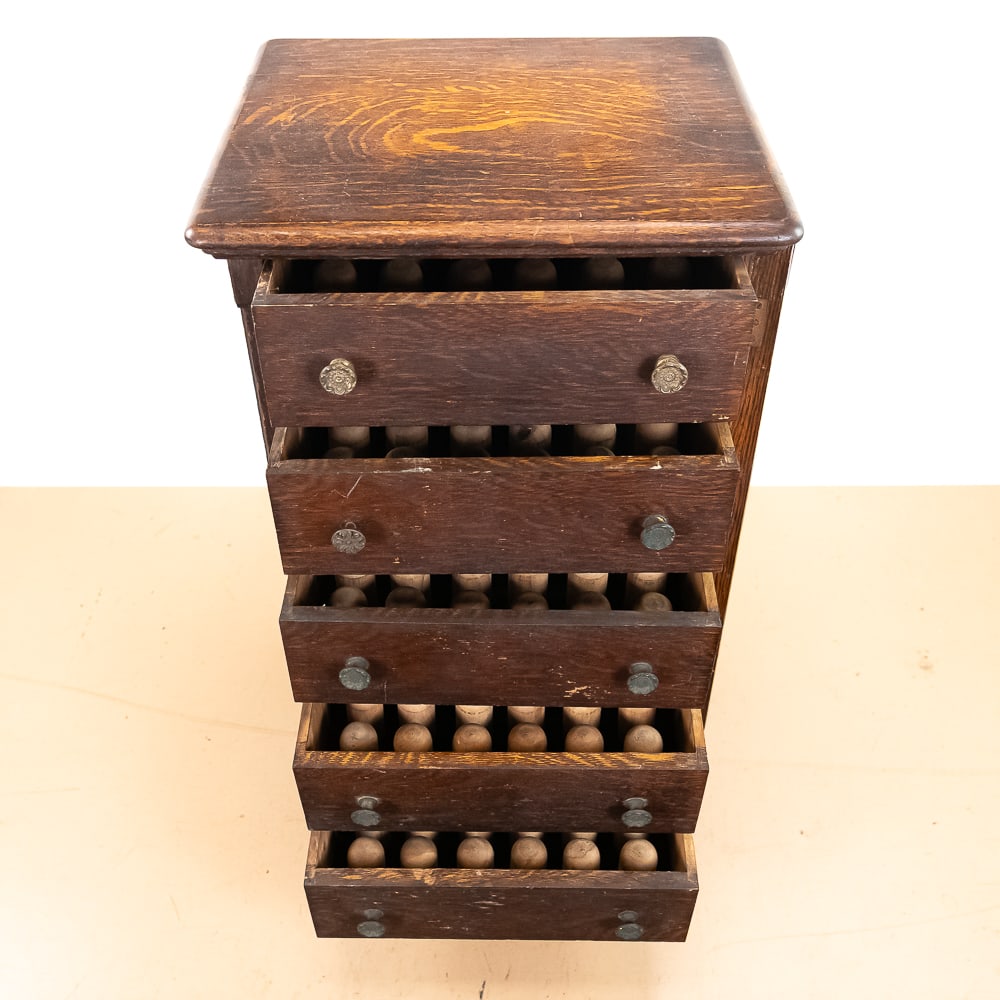 Unusual Solid Oak Cylinder Record Cabinet - 7