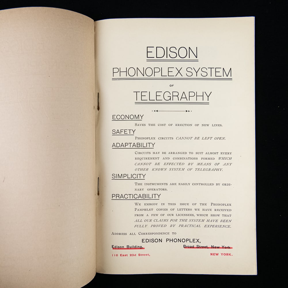 Edison Phonoplex Telegraph Catalog - 2