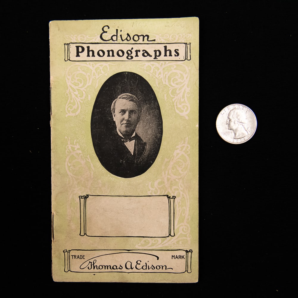 1902 Edison Phonograph Catalog: 1902 Edison Phonograph catalog in VG condition. Measures 6" tall, 3.5" wide. See photos. From the Allen Koenigsberg collection.