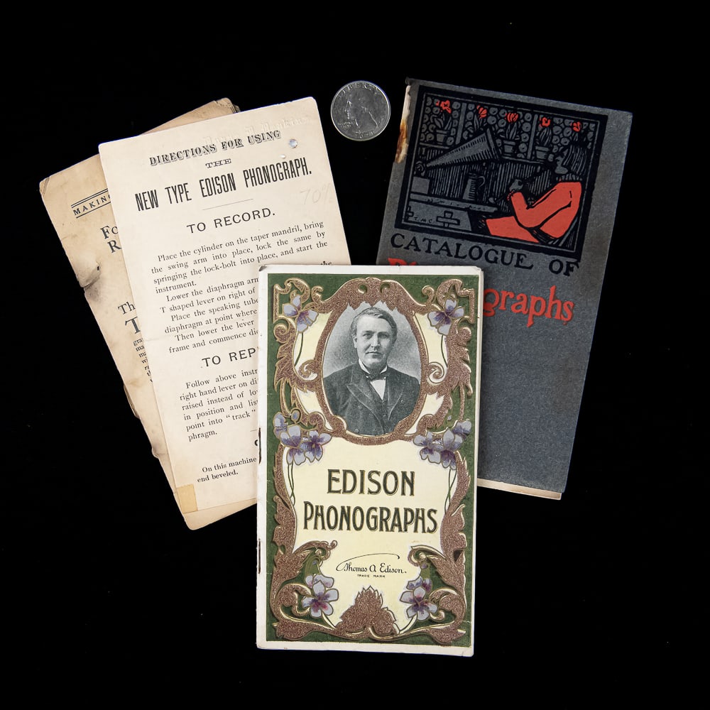 Edison Phonograph Booklet Lot: This is an exceptional gathering of early turn-of-the-century ephemera celebrating the pioneer of recorded sound, Thomas A. Edison, manufactured by the National Phonograph Co. of Orange, New Jersey an