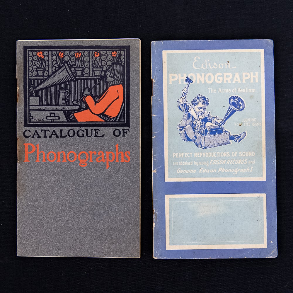 Early Edison Phonoraph Catalogs (2): Includes a 1901 and 1902 Edison phonograph catalog,both in good condition. Both measure 6" tall, 3.5" wide. See photos. From the Allen Koenigsberg collection