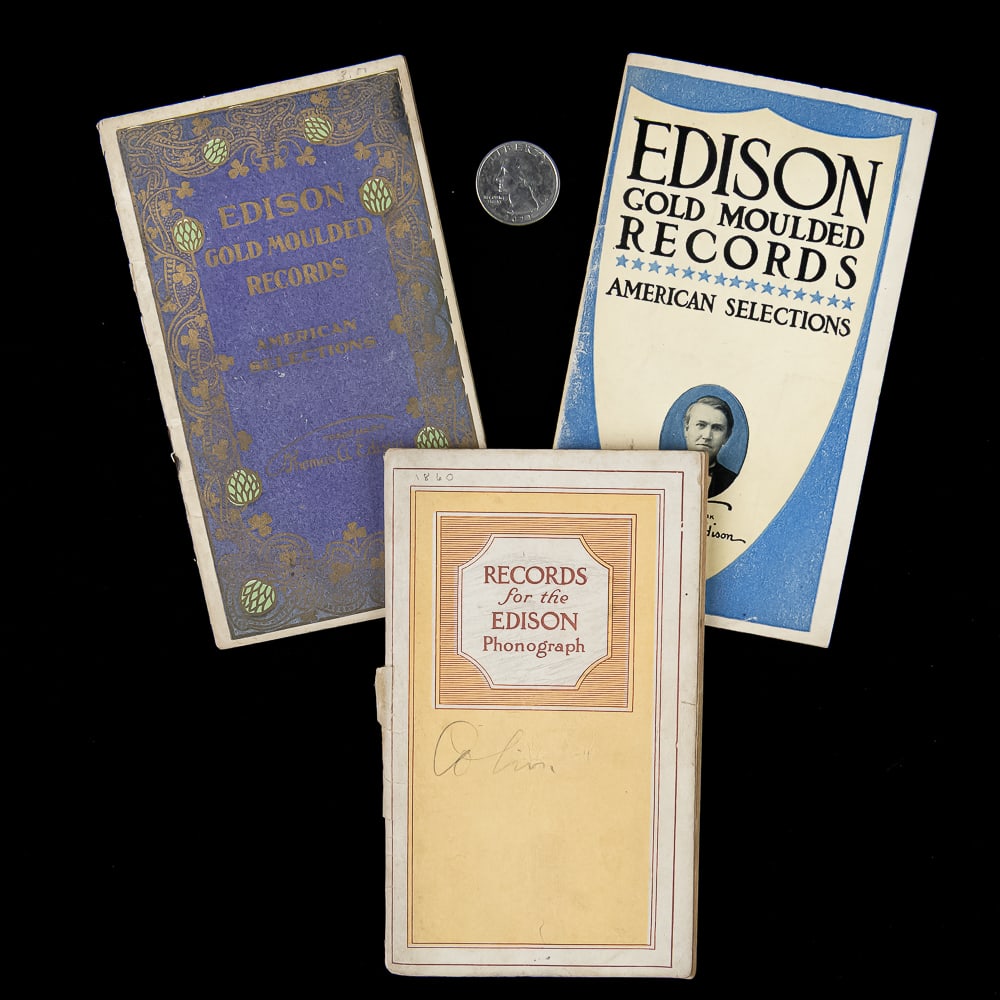 Edison Phonograph Record Booklet Trio: This fascinating trio of complete early 1900s antique paper advertising booklets, printed by the National Phonograph Co. of Orange, New Jersey, offers a wonderful glimpse into the golden era of early