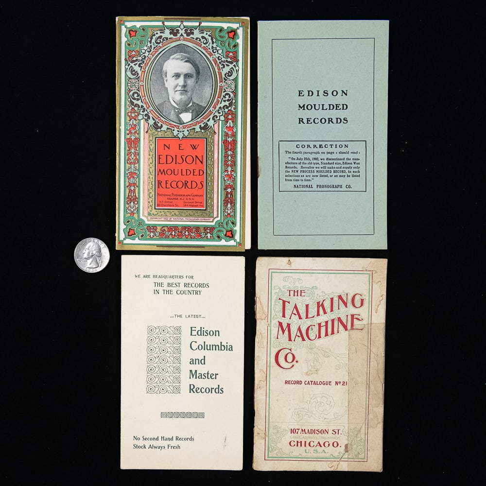 Early Edison & Talking Machine Catalogues: A fascinating trio of early acoustic-era paper ephemera that captures the fierce commercial competition of the early 1900s phonograph boom. The group includes a beautifully lithographed 1902 "New