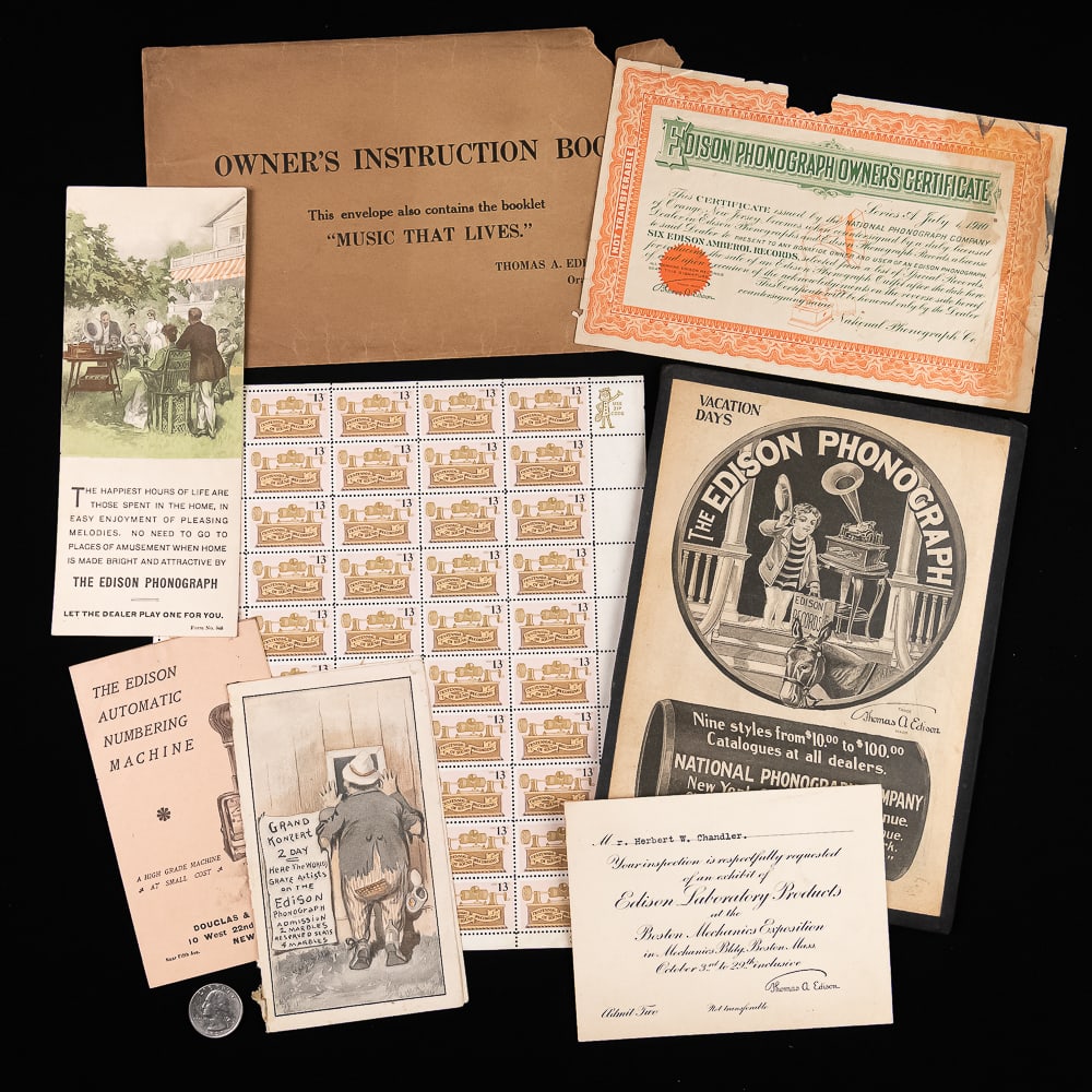 Edison Literature Lot (7): 7 pieces of vintage Edison literature (see photos) in good condition. From the Allen Koenigsberg collection.