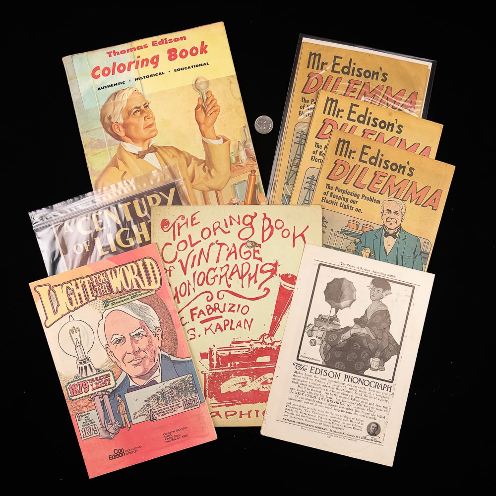 Edison Coloring Books (7): Lot includes Edison coloring books from the 1960's and 70's and a Fabrizio / Kaplan book form the 1980's. See photos. From the Allen Koenigsberg collection.
