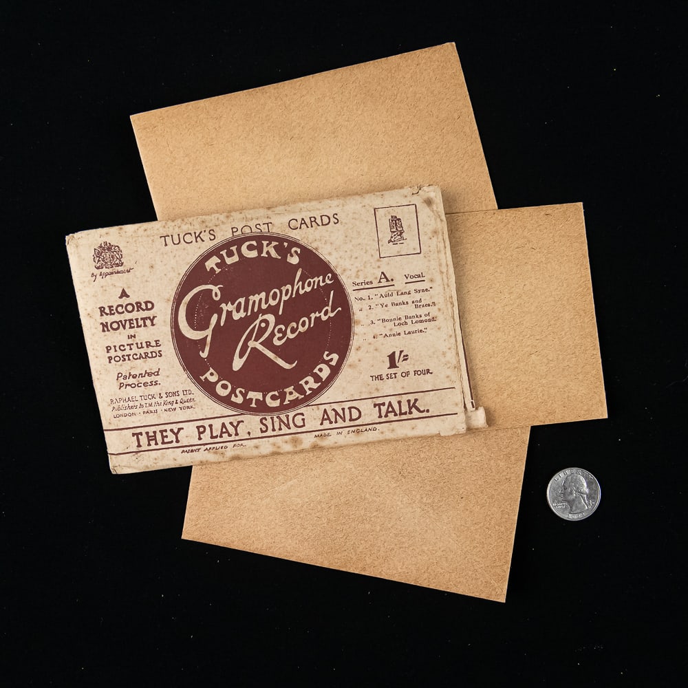 Tuck's Gramophone Record Postcards: Produced in England by the renowned Raphael Tuck & Sons Ltd., publishers to Their Majesties the King and Queen, this fascinating early 20th-century "Tuck's Gramophone Record Postcards" Series A