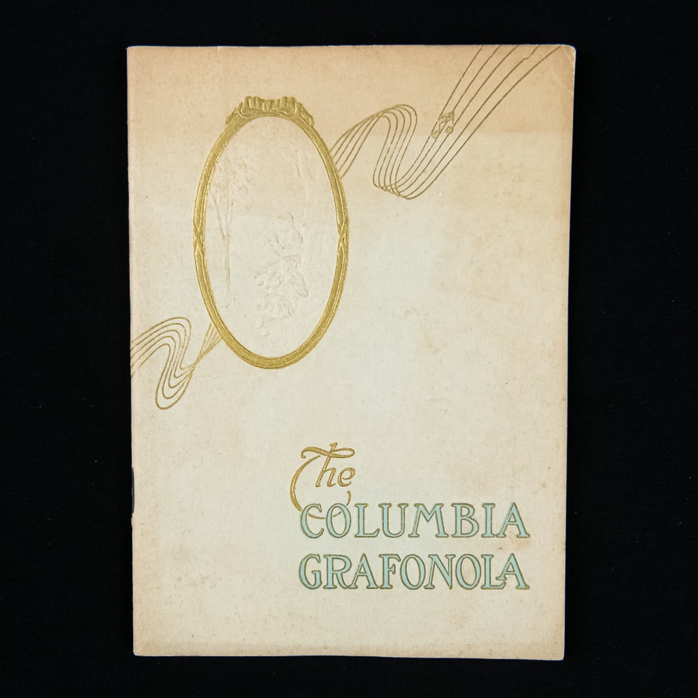 Columbia Phonograph Catalog: Embossed cover catalog from the early 1920's featuring their latest disc phonographs. The last 2 outside horn models are relegated to the last 2 pages of the catalog. In VG condition. Stamped for the